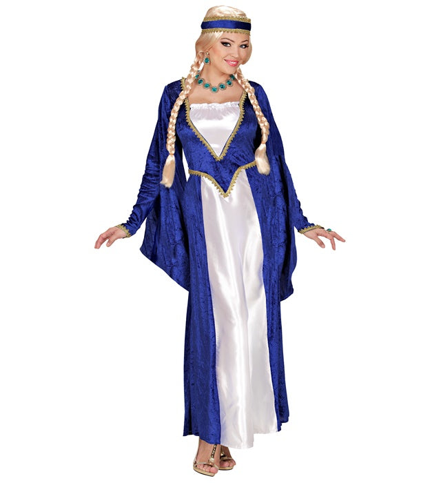 Königin der Renaissance Kostüm blaues Samtkleid mit Kopfbedeckung