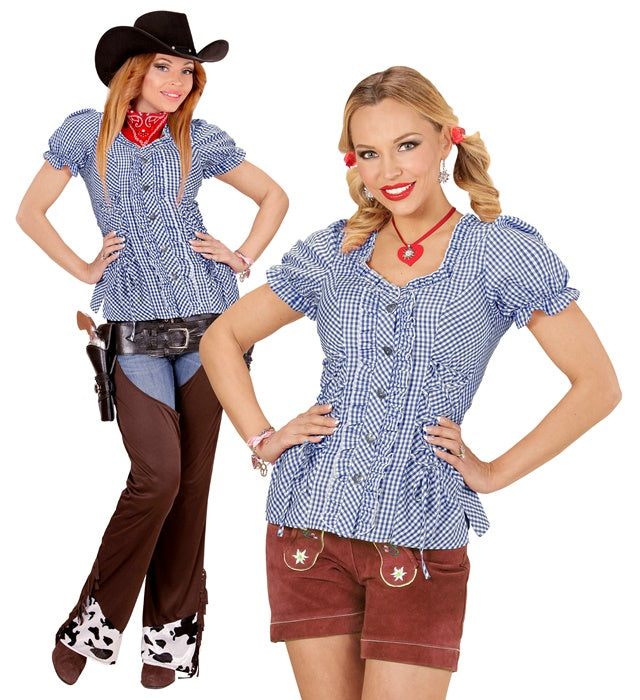 Karierte blaue Bluse mit klassischem Karomuster für Fasnacht und Karneval