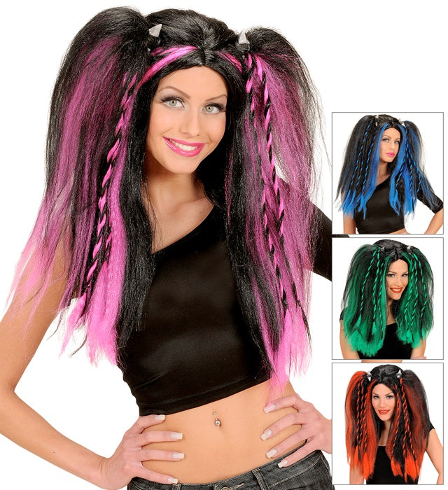 Katsumi-Perücke in vier Farben – Rot, Blau, Rosa und Grün für Fasnacht und Karneval