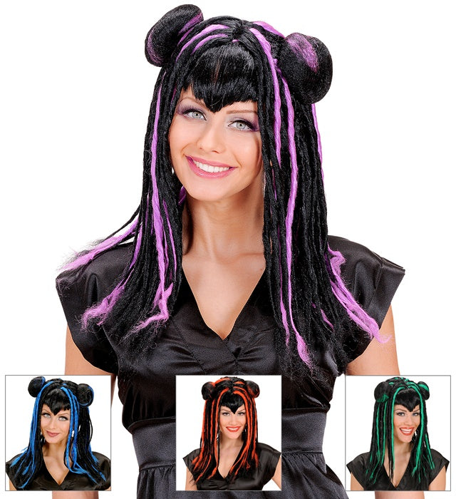 Bunte Perücke Mitsuko in vier Farben für Fasnacht und Karneval