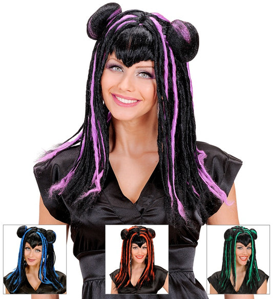Bunte Perücke Mitsuko in vier Farben für Fasnacht und Karneval