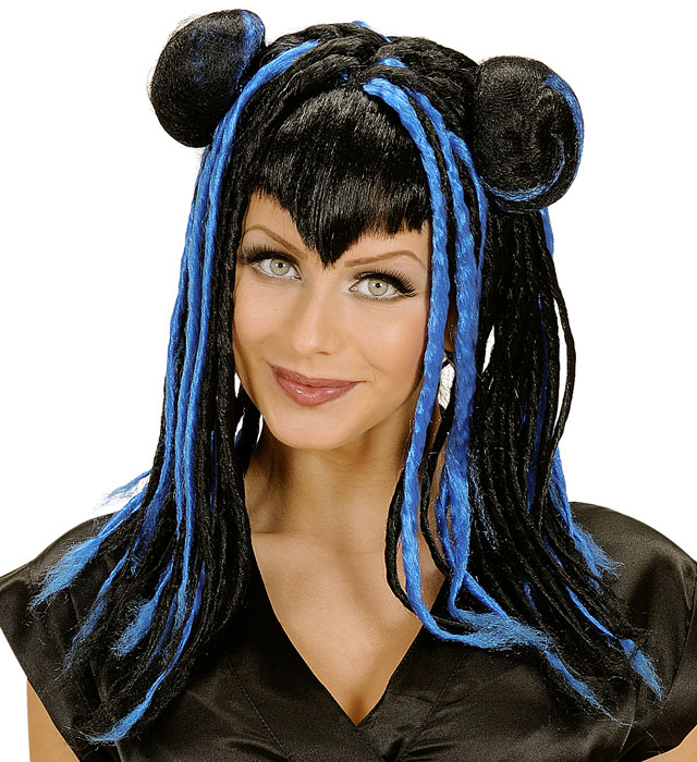 Bunte Perücke Mitsuko in vier Farben für Fasnacht und Karneval