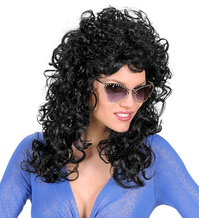 Schwarze Perücke mit glattem Haar für Fasnacht und Karneval