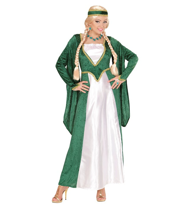 Königin der Renaissance Kostüm grünes Samtkleid mit Kopfbedeckung