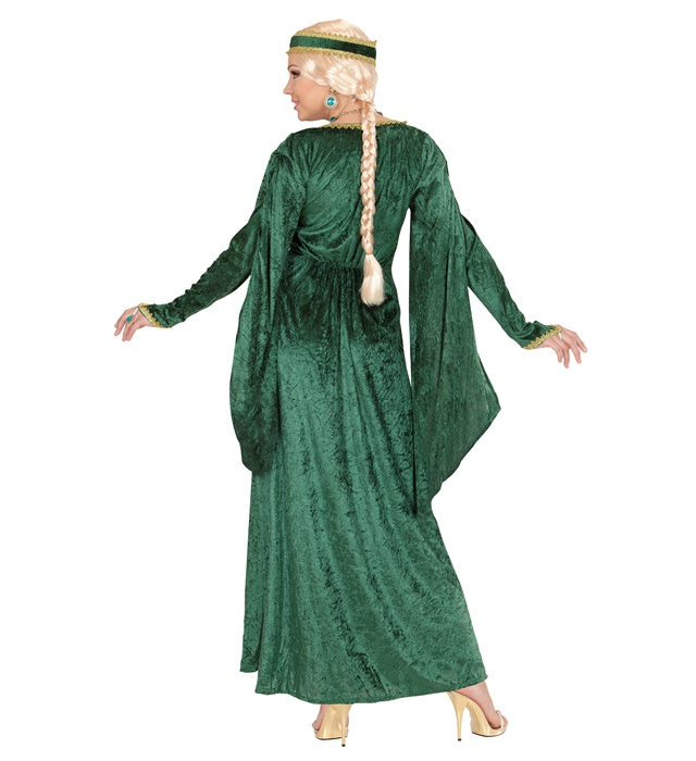 Königin der Renaissance Kostüm grünes Samtkleid mit Kopfbedeckung