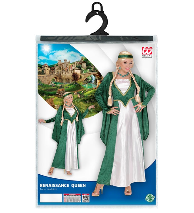 Königin der Renaissance Kostüm grünes Samtkleid mit Kopfbedeckung