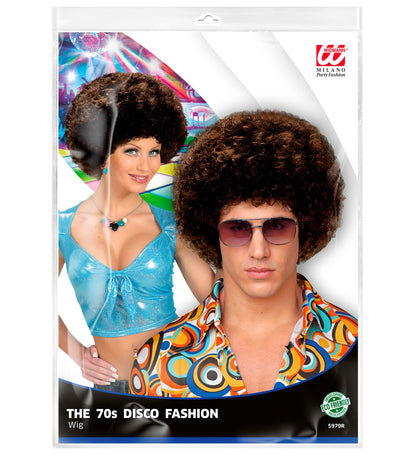 Braune Afro 70er Jahre Disco Perücke unisex