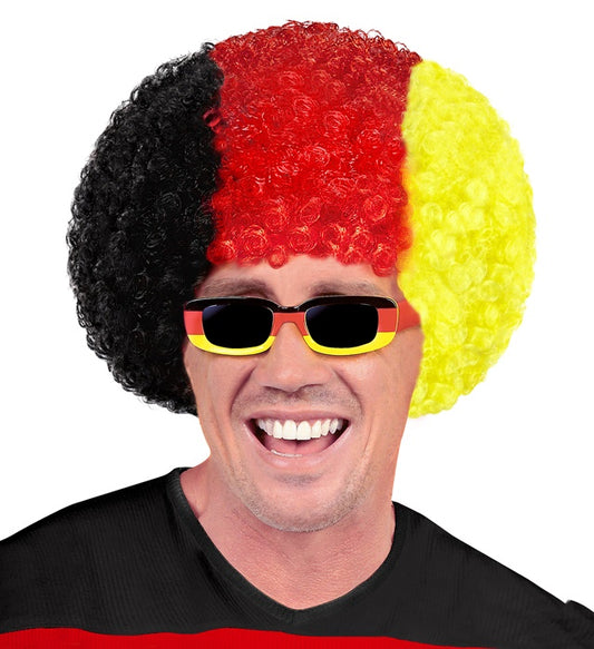 Lockige Deutschland-Perücke in Schwarz-Rot-Gold für Fasnacht und Karneval