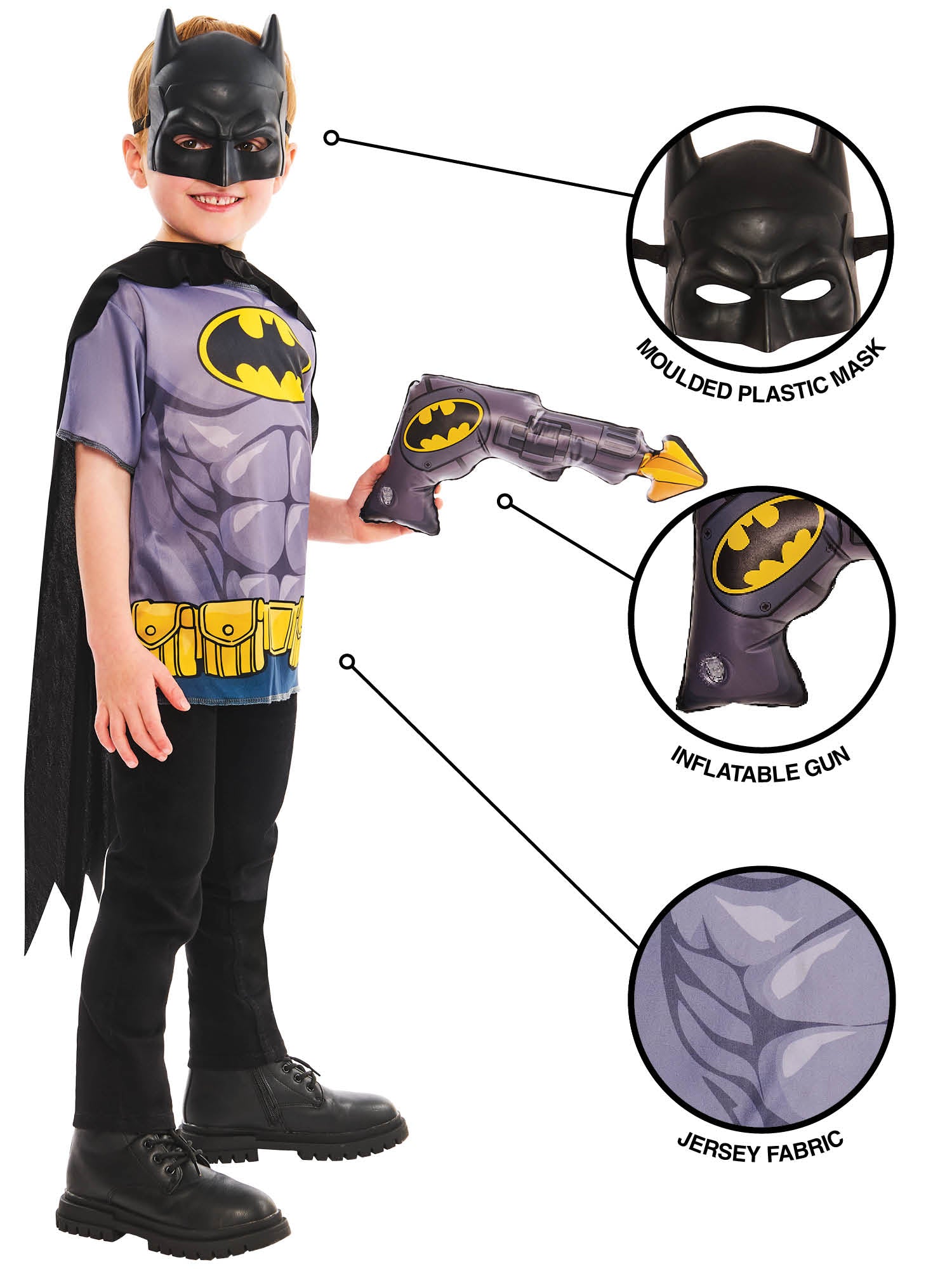 Rubies Batman Kinderkostuem Dress-Up-Set mit Maske und Umhang – Seitenansicht