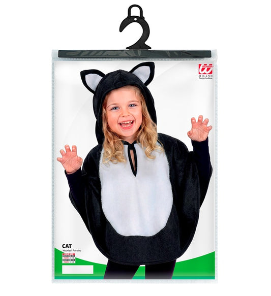 Plüsch-Katzenponcho mit Kapuze, schwarzes Fasnachtskostüm mit Katzenohren