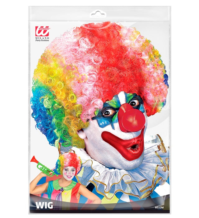 Bunte lockige Clown-Perücke mit mehrfarbigen Locken für Fasnacht und Karneval
