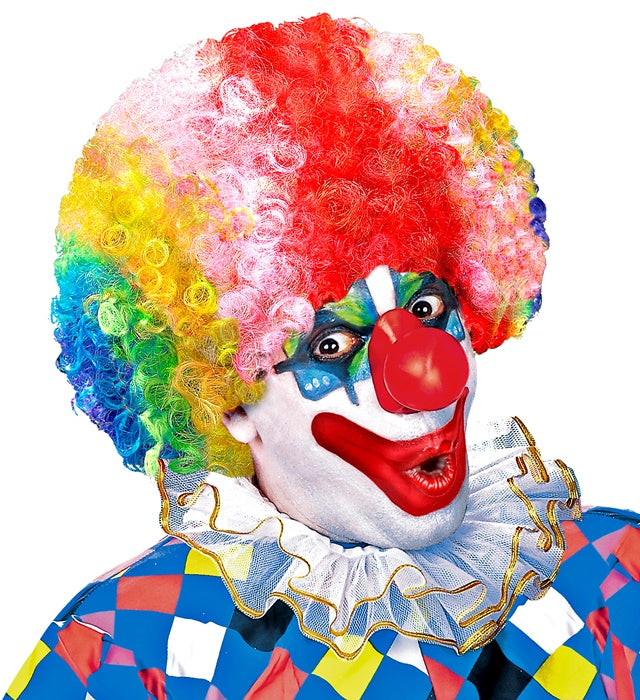 Bunte lockige Clown-Perücke mit mehrfarbigen Locken für Fasnacht und Karneval