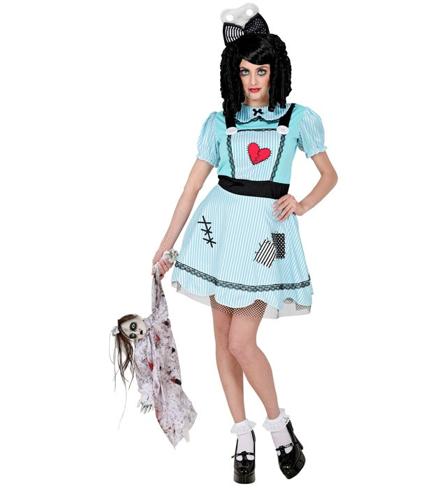 Fasnachts-Puppe mit farbigem Kleid und roter Haarschleife als Fasnacht-Dekoration