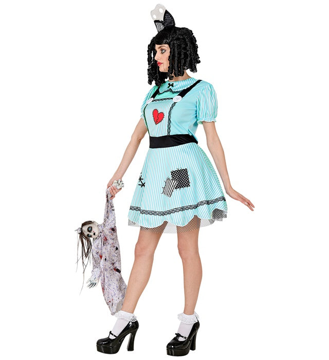 Fasnachts-Puppe mit farbigem Kleid und roter Haarschleife als Fasnacht-Dekoration