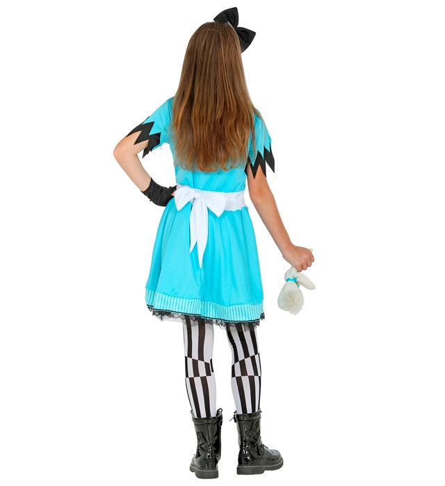 Mädchen aus dem Wunderland Kostüm mit Kleid, Leggings, Handschuhen und Haarschleife