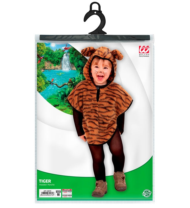 Plüsch-Tiger-Poncho mit Kapuze in Tiger-Design für Fasnacht und Karneval