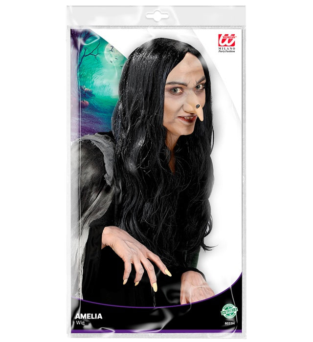 Schwarze Amelia Perücke für Fasnacht und Halloween