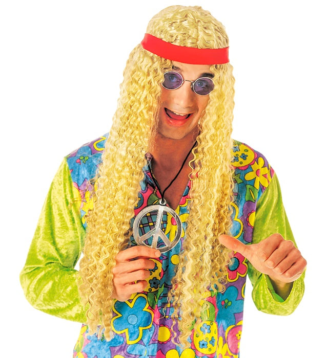 Bunte Hippie-Perücke mit Stirnband für Fasnacht und Karneval