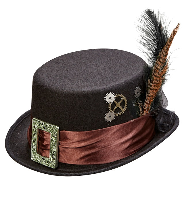 Steampunk Zylinder aus schwarzem Filz, 12 cm hoch, Fasnacht Kopfbedeckung