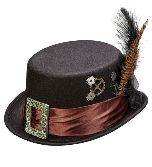 Steampunk Zylinder aus schwarzem Filz, 12 cm hoch, Fasnacht Kopfbedeckung
