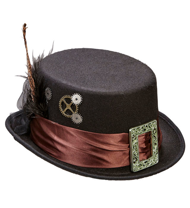 Steampunk Zylinder aus schwarzem Filz, 12 cm hoch, Fasnacht Kopfbedeckung