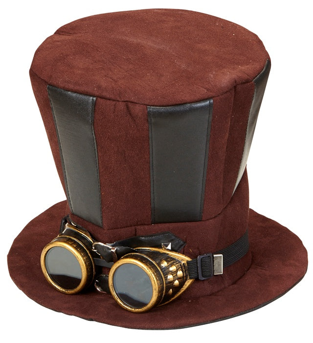 Steampunk Zylinder mit integrierter Brille, 21 cm hoher schwarzer Hut