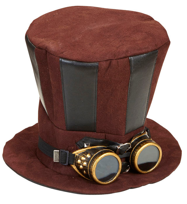 Steampunk Zylinder mit integrierter Brille, 21 cm hoher schwarzer Hut