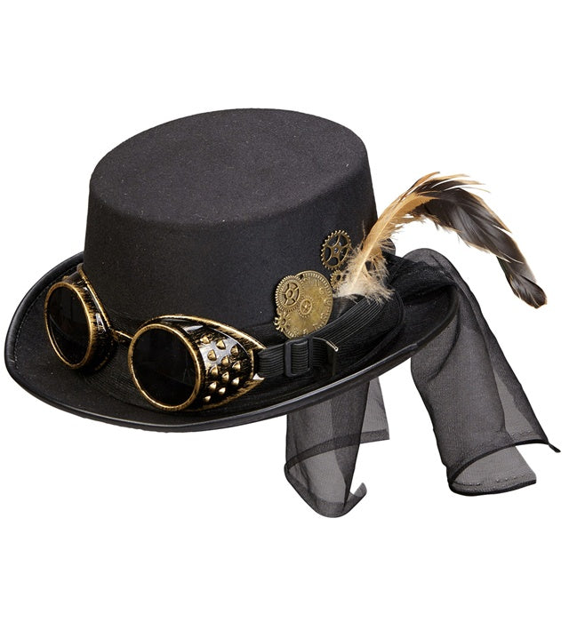 Steampunk Zylinder mit Brille und Zahnrad-Deko 12 cm für Fasnacht