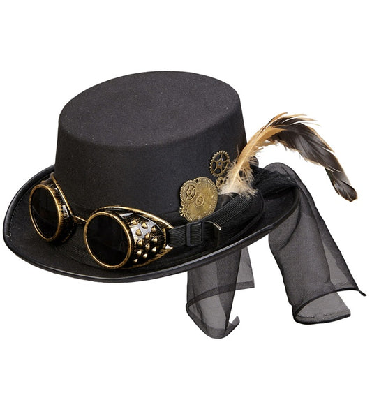 Steampunk Zylinder mit Brille und Zahnrad-Deko 12 cm für Fasnacht