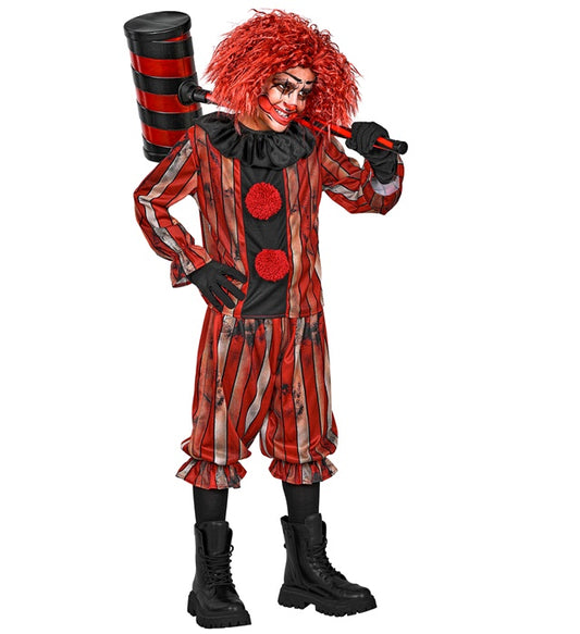 Böser Clown Kostüm bestehend aus Oberteil, Hose und Kragen für Fasnacht