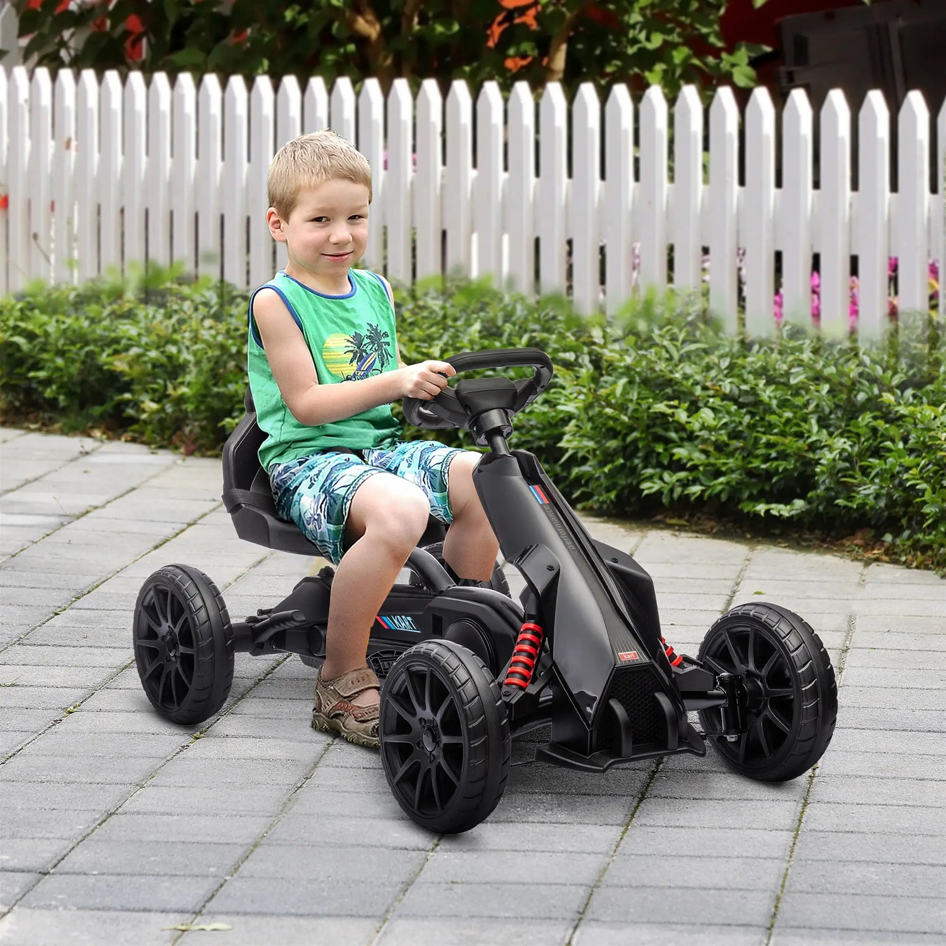 Schwarzes HOMCOM Go-Kart für Kinder 3-8 Jahre mit verstellbarem Sitz und Handbremse