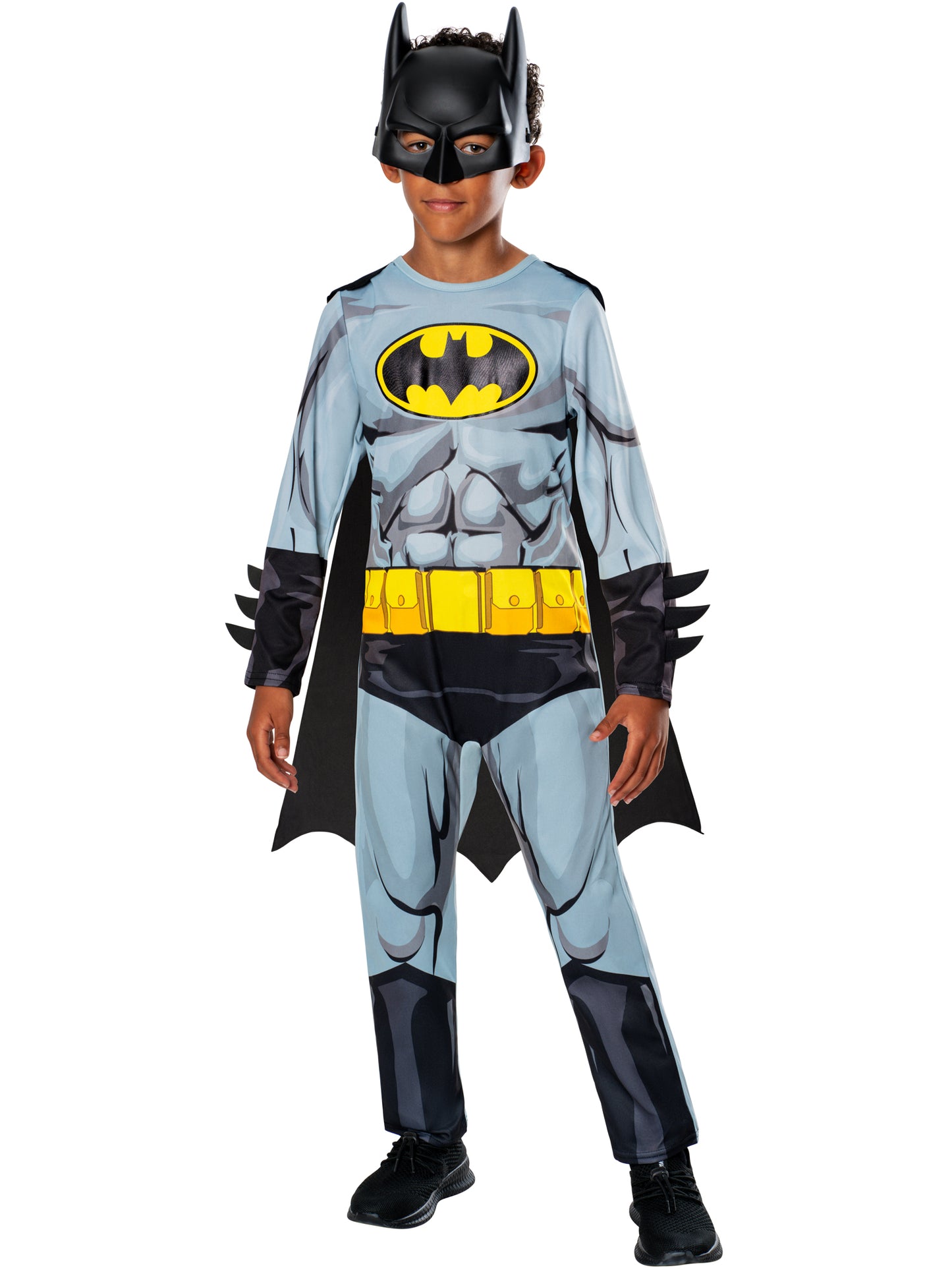 Batman Kinderkostüm für Jungen von Rubies mit Overall, Umhang und Maske – Produktansicht