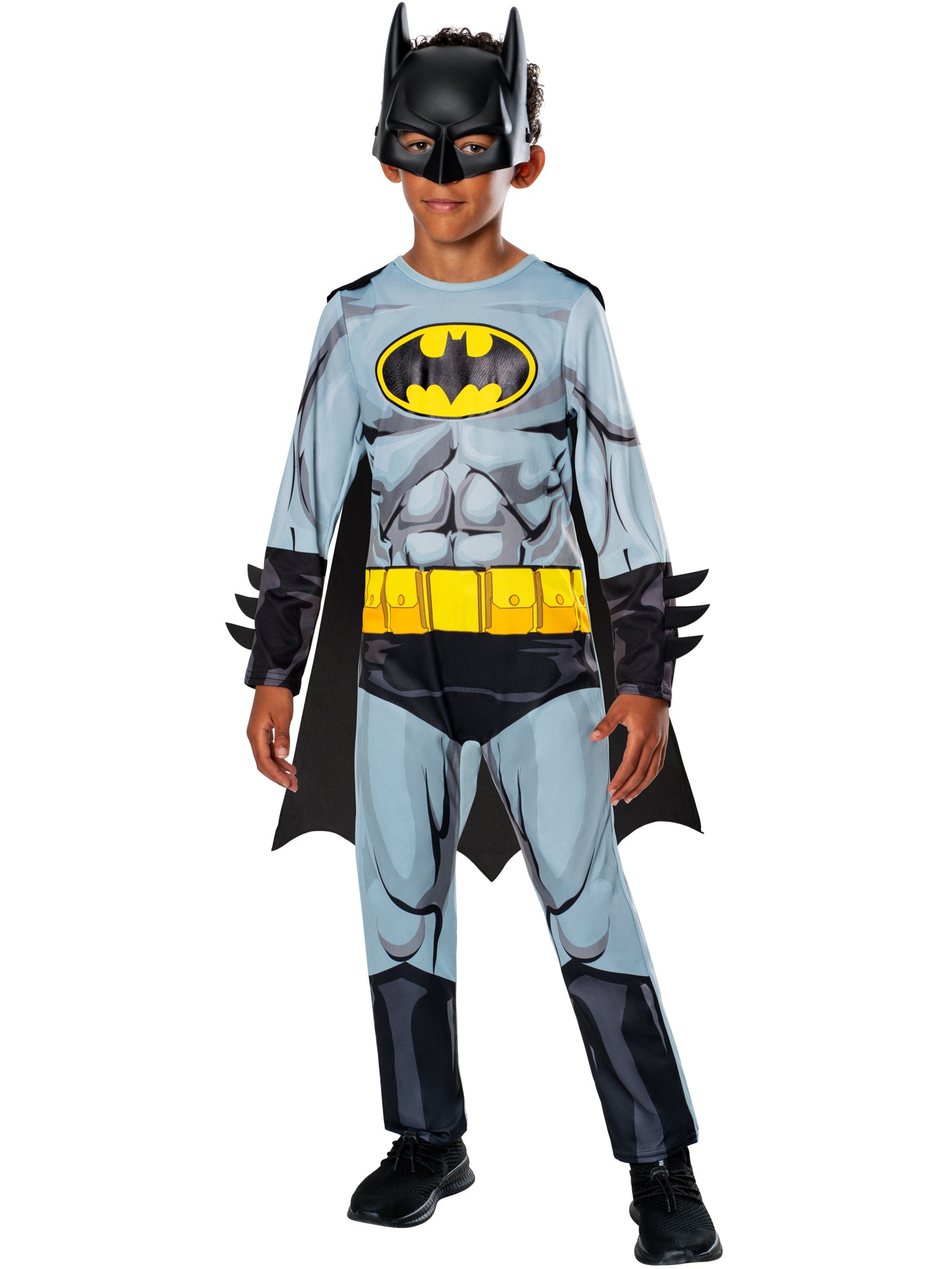 Batman Kinderkostüm für Jungen von Rubies mit Overall, Umhang und Maske – Produktansicht