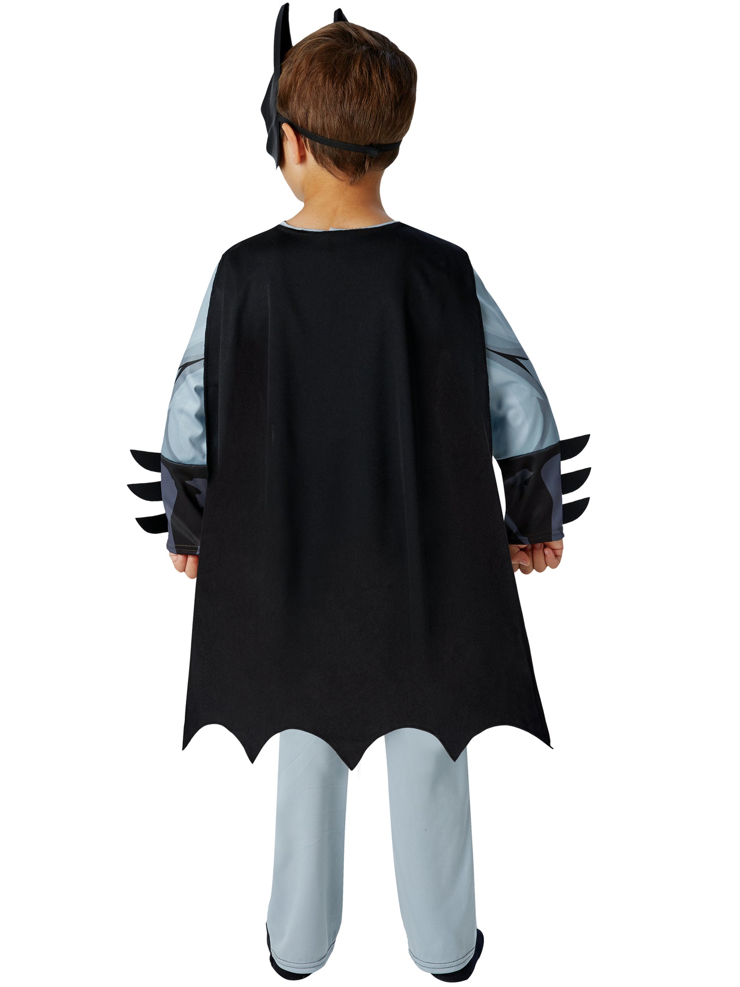Batman Kinderkostüm für Jungen von Rubies mit Overall, Umhang und Maske – Detailansicht