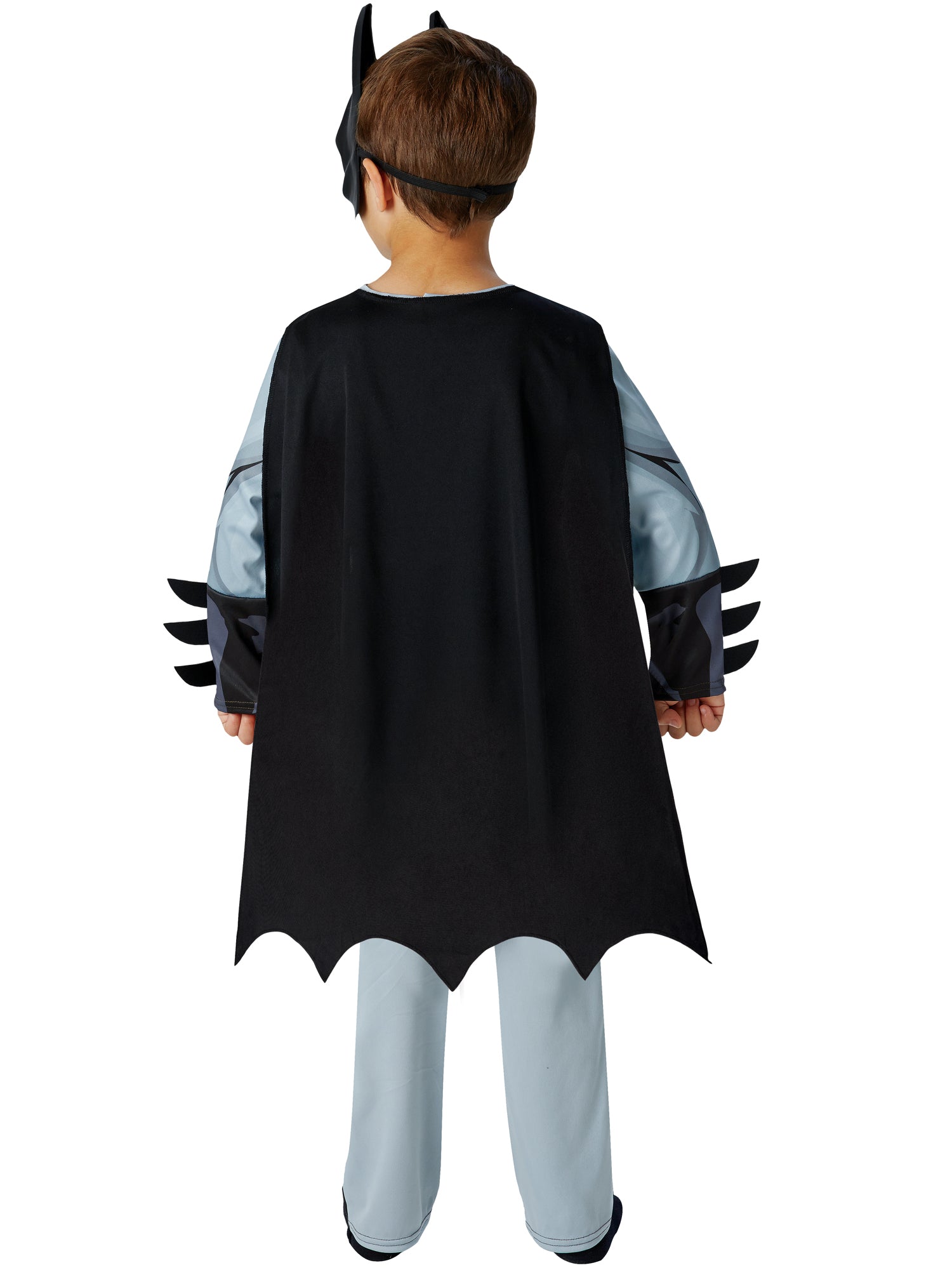 Batman Kinderkostüm für Jungen von Rubies mit Overall, Umhang und Maske – Detailansicht