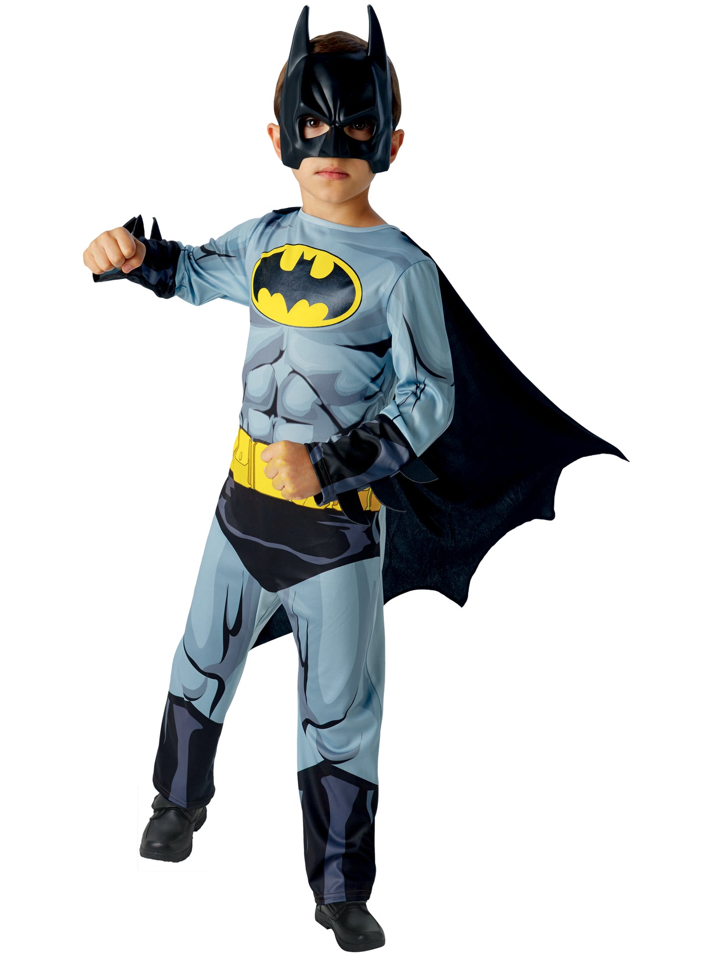 Batman Kinderkostüm für Jungen von Rubies mit Overall, Umhang und Maske – Seitenansicht