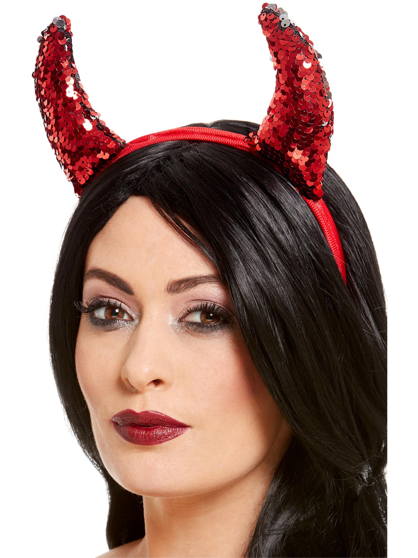 Smiffys rote Devil-Horns mit Wendepailletten als Haarreif für Damen – Produktansicht