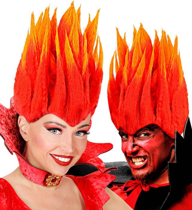 Rote Diablo-Perücke für Fasnacht und Halloween mit leicht zerzauster Optik