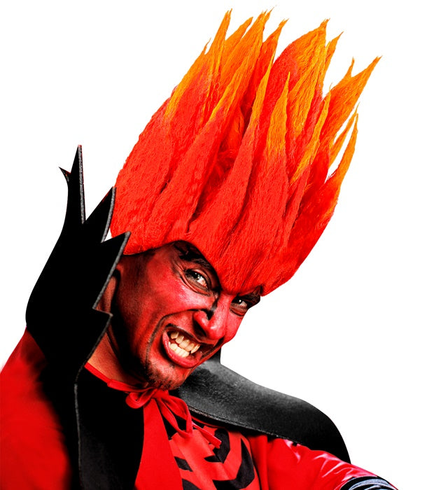 Rote Diablo-Perücke für Fasnacht und Halloween mit leicht zerzauster Optik