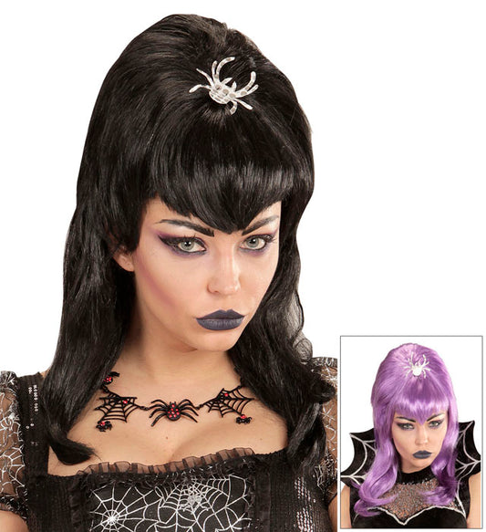 "PERÜCKE SPIDERLADY" in Beutel - lila und schwarz sort. Schwarz