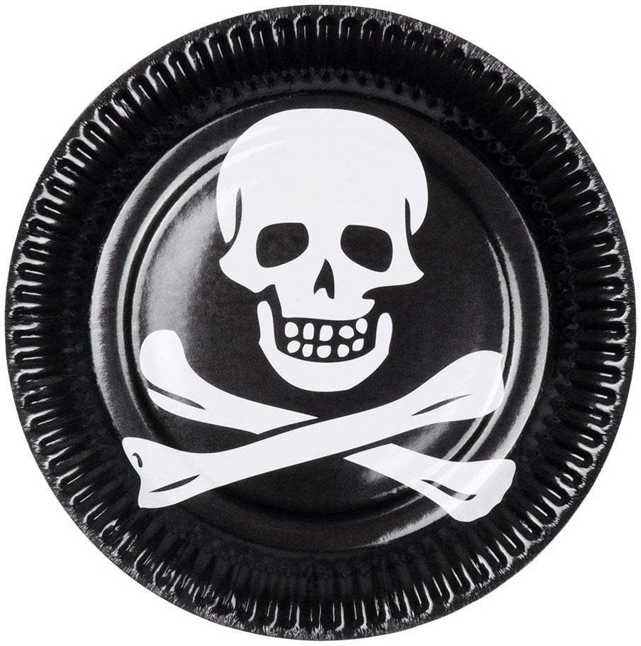 Boland Tischdekoration Piratenparty-Einwegteller 23 cm 6er-Set schwarz mit Totenkopf