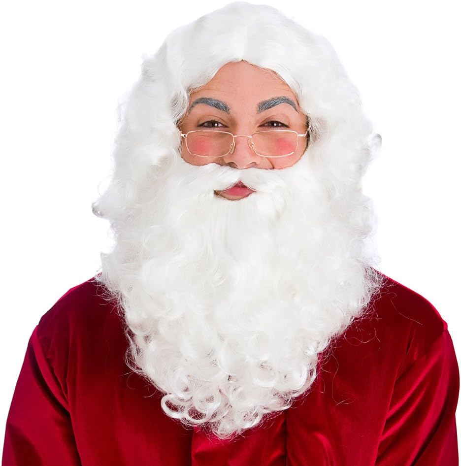 Wicked Costumes Kostümzubehör Deluxe Weisses Santa Set – Perücke Bart & Brille