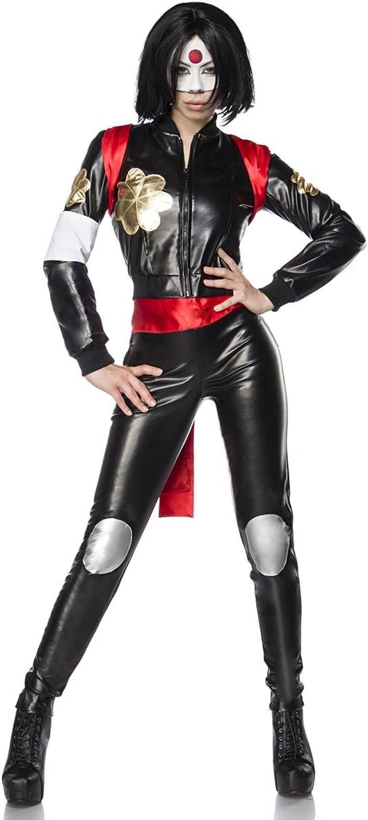 Maskparadise Suicide Squad Katana Damenkostüm Schwarz Lederlook Grösse XS–M