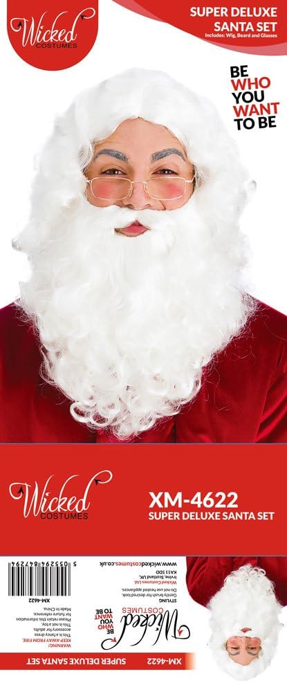 Wicked Costumes Kostümzubehör Deluxe Weisses Santa Set – Perücke Bart & Brille