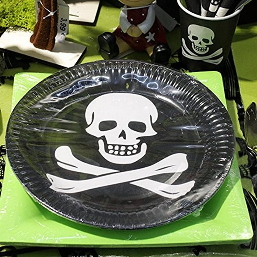 Boland Tischdekoration Piratenparty-Einwegteller 23 cm 6er-Set schwarz mit Totenkopf