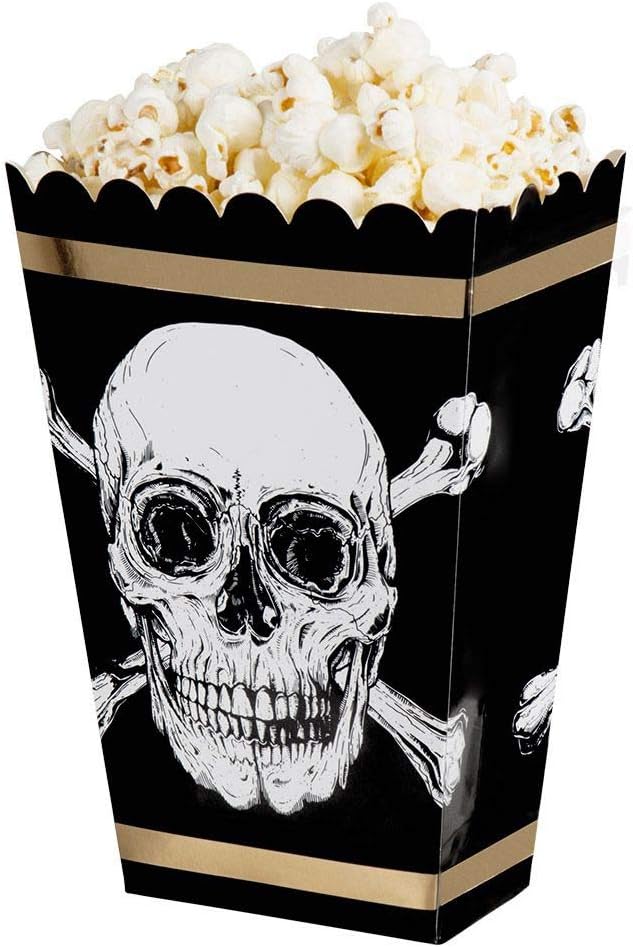 Boland Dekoration Piraten-Popcorn-Boxen 4er-Set Schwarz-Gold 19 x 13 5 cm