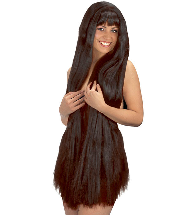Extra lange schwarze Perücke 100 cm für Fasnacht und Karneval