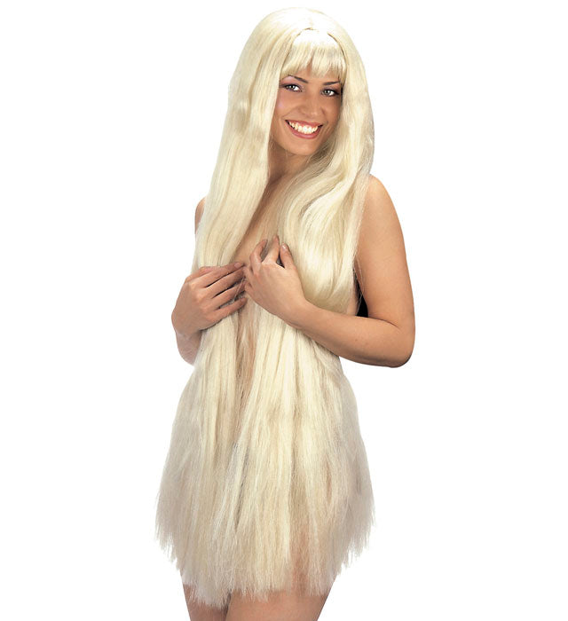 Extra lange blonde Perücke 100 cm für Fasnacht und Karneval