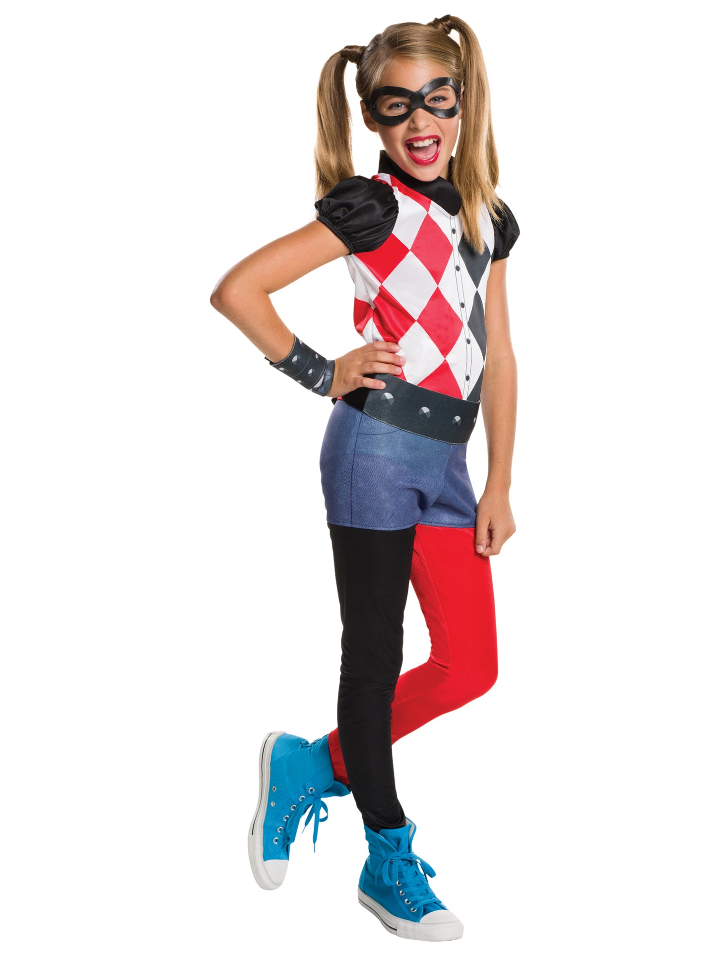 Rubies Harley Quinn Kinderkostüm für Mädchen mit Overall, Gürtel, Armband und Maske