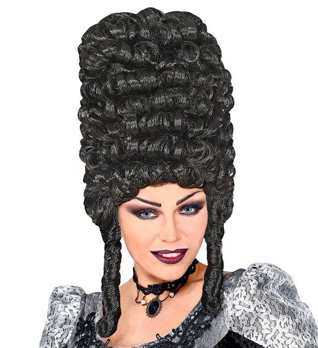 Extra hohe schwarze Gothic Lady Perücke für Fasnacht und Halloween
